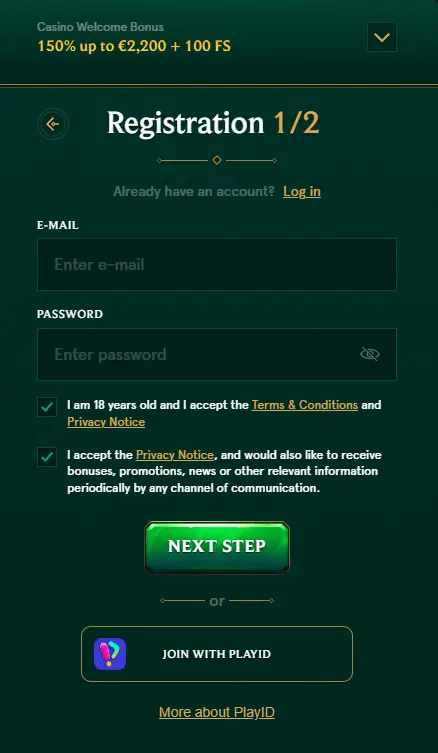 Casinia Login and Registration